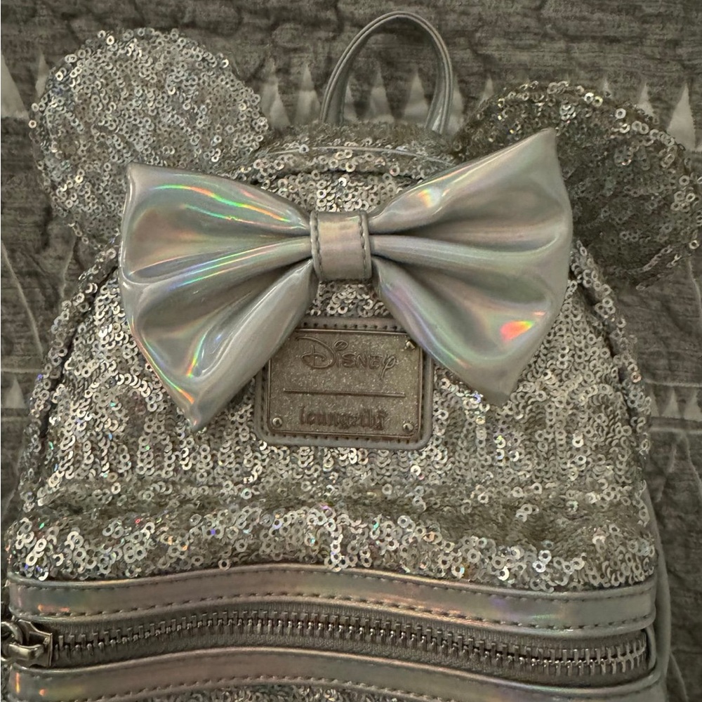 Disney Loungefly Silver Sequin Mini Backpack (Use… - image 2